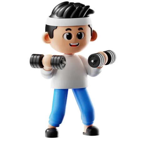 Man Leafting Triple Weight Dumbbell  3D Illustration