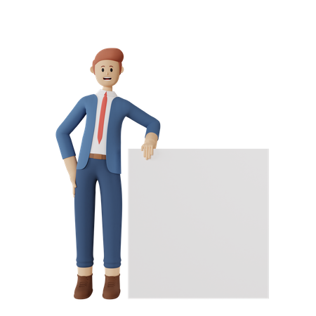 Man leaning on a blank presentation 3D Illustration