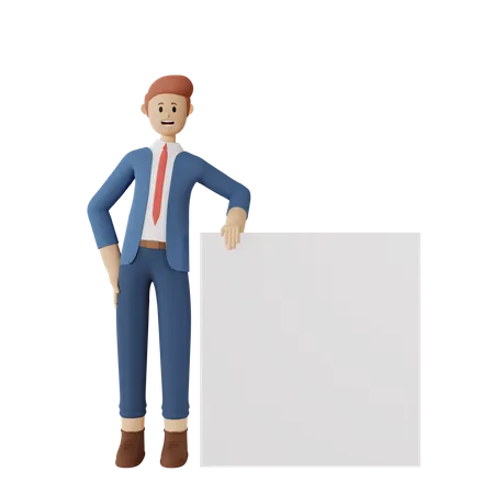 Man leaning on a blank presentation  3D Illustration