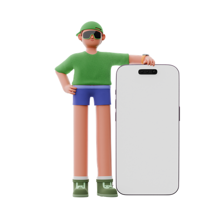 Man leans on phone  3D Illustration