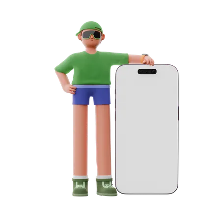 Man leans on phone  3D Illustration