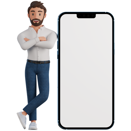 Man leans on phone  3D Illustration