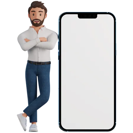 Man leans on phone  3D Illustration
