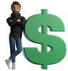 Man leans on the dollar sign
