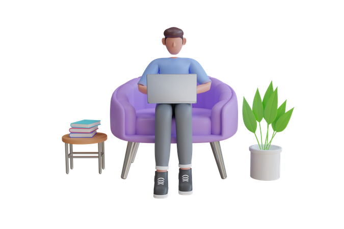 Man learning Online Education  3D Illustration