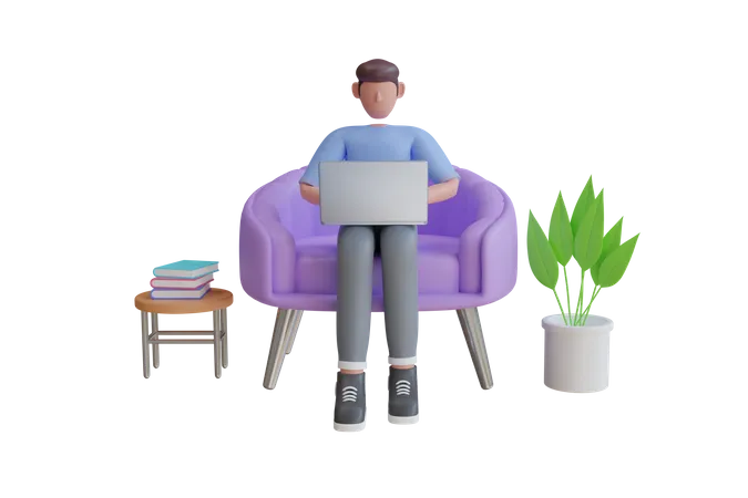 Man learning Online Education  3D Illustration