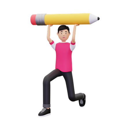 Man Lift Large Pencil  3D Illustration