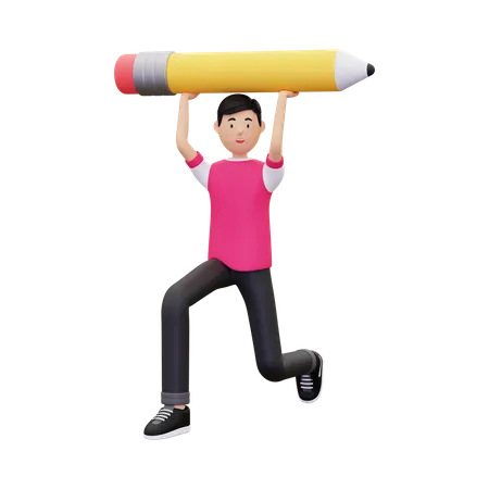 Man Lift Large Pencil  3D Illustration