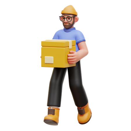 Man Lifting Box  3D Illustration