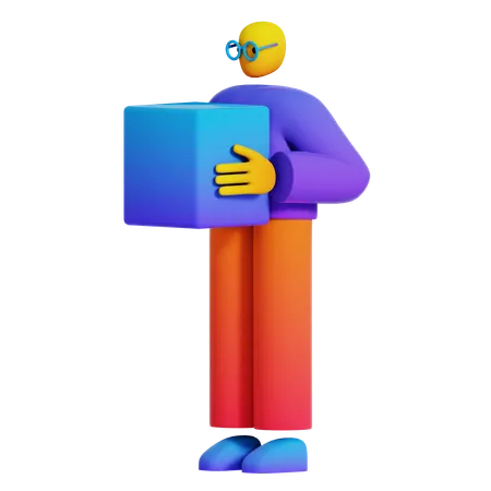 Man Lifting Box  3D Illustration