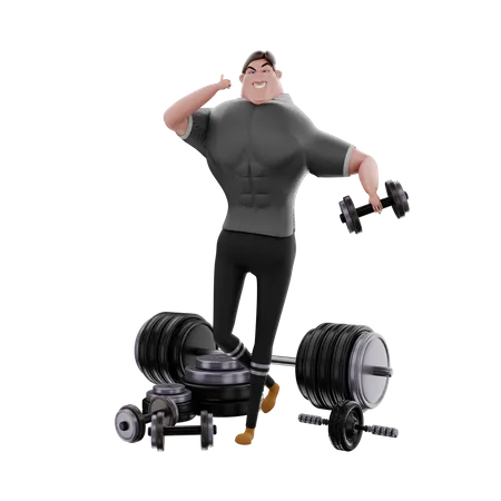 Man lifting dumbbell in gym  3D Illustration