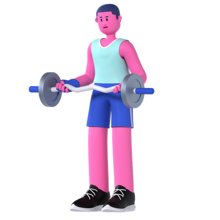 Man Lifting EZ curl bar  3D Illustration