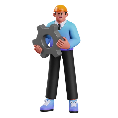 Man Lifting Gear  3D Illustration