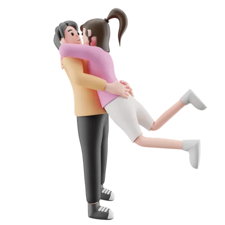 Man Lifting Girl  3D Illustration