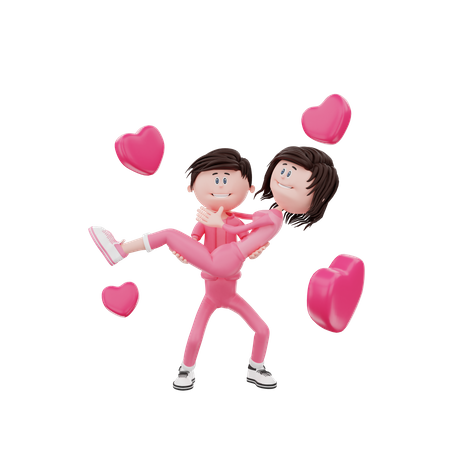 Man lifting his girlfriend  3D Illustration