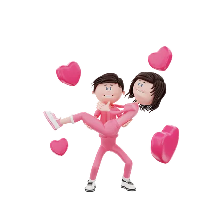 Man lifting his girlfriend  3D Illustration