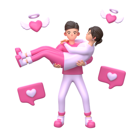 Man lifting his girlfriend  3D Illustration