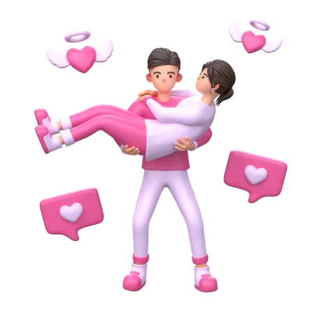 Man lifting his girlfriend  3D Illustration