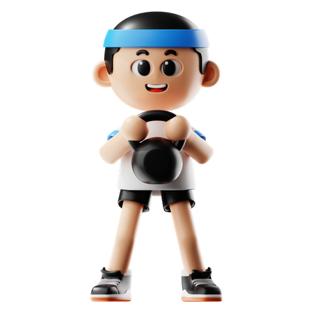 Man Lifting Kettle Bell  3D Illustration