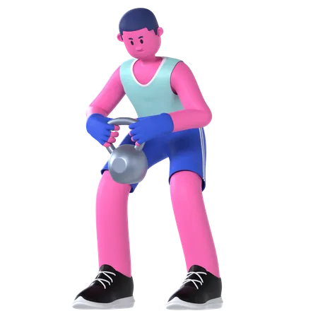 Man Lifting Kettlebell  3D Illustration