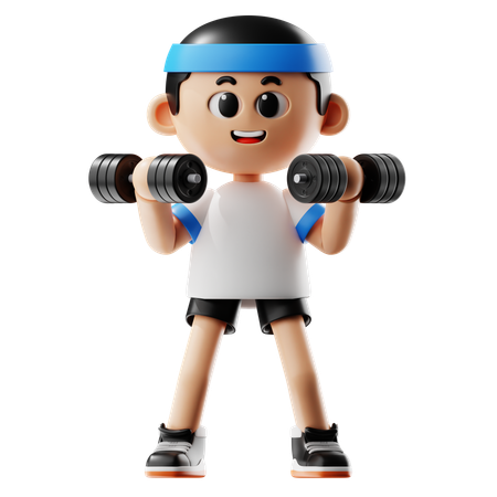 Man Lifting Triple Weight Dumbbell  3D Icon