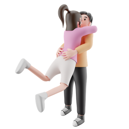 Man Lifting Woman Hugging Together  3D Illustration