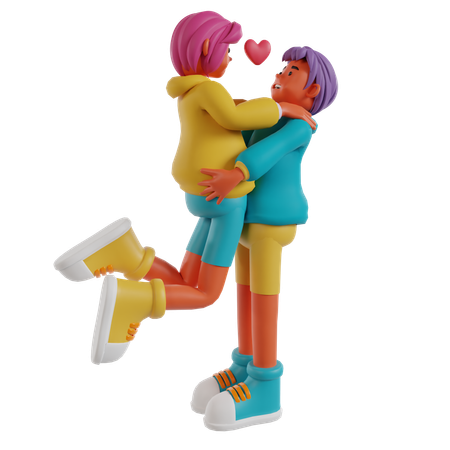 Man Lifting Woman Hugging Together  3D Illustration