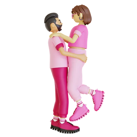 Man lifting woman hugging together  3D Illustration