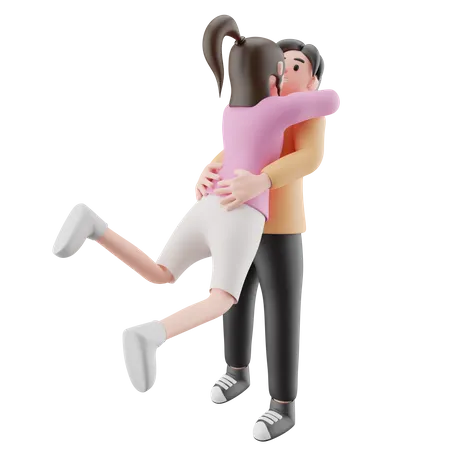 Man Lifting Woman Hugging Together  3D Illustration