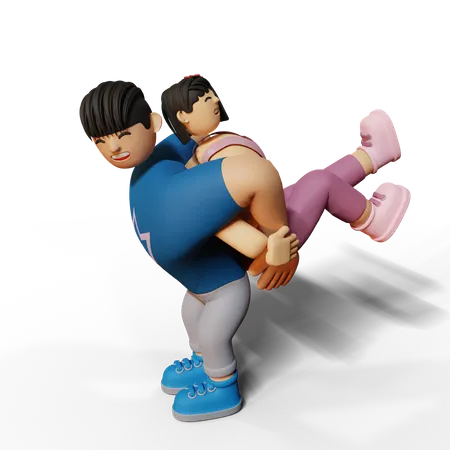 Man lifting woman on back 3D Illustration