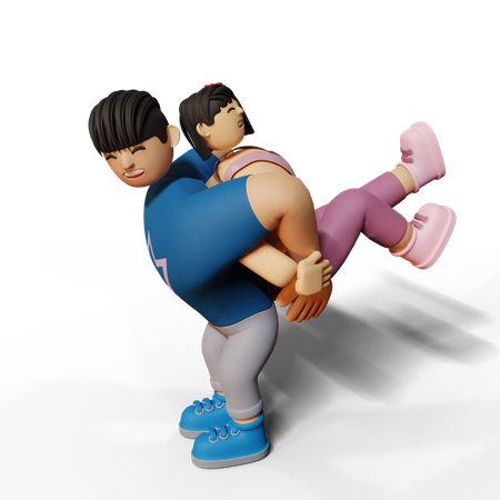Man lifting woman on back  3D Icon
