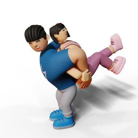 Man lifting woman on back  3D Illustration