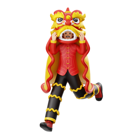 Man Lion Dance  3D Illustration