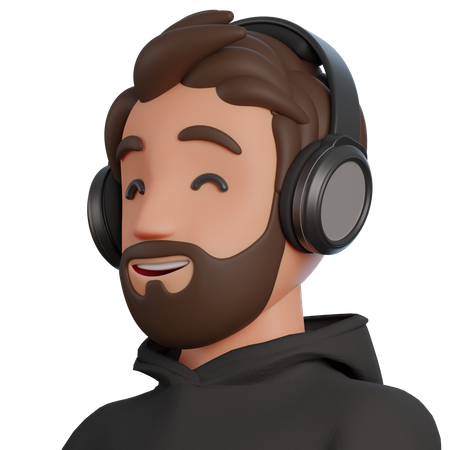 Man listening music using headset  3D Illustration