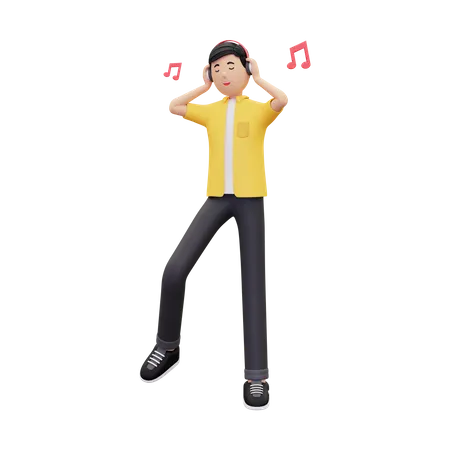 Man Listening Music While Dancing  3D Illustration