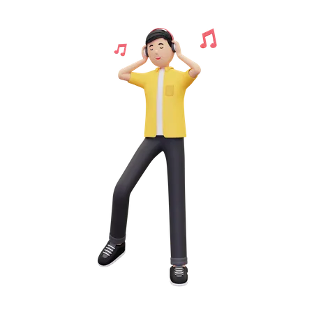 Man Listening Music While Dancing 3D Illustration