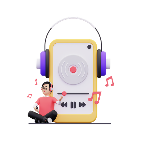 Man listening to his favorite music  3D Icon