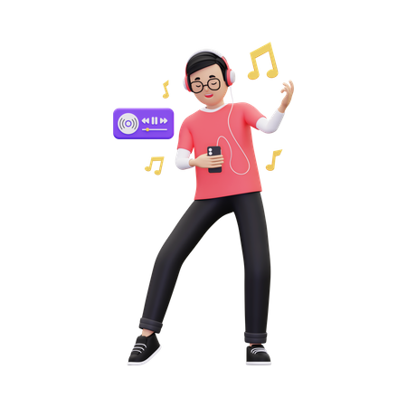 Man listening to music while dancing  3D Icon