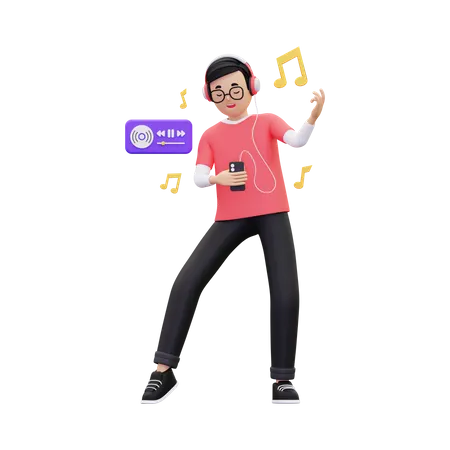 Man listening to music while dancing  3D Illustration