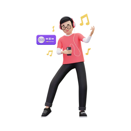 Man listening to music while dancing 3D Illustration