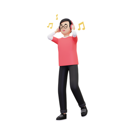 Man listening to music while walking  3D Icon