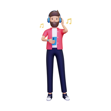 Man listens to music on his smartphone  3D Icon