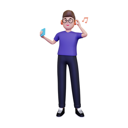 Man listens to music on his smartphone  3D Icon
