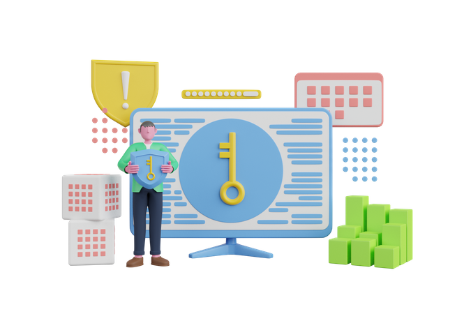 Man login using secure key  3D Icon