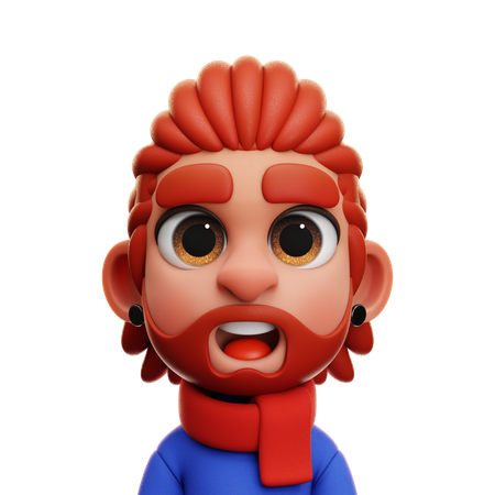MAN LONG HAIR WITH RED SCARF  3D Icon