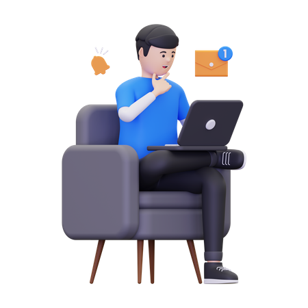 Man Looking At An Incoming Email Notification Via Laptop  3D Illustration