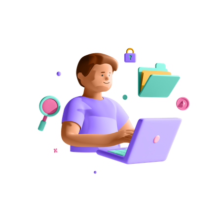 Man looking at Cryptocurrency Trading  3D Icon