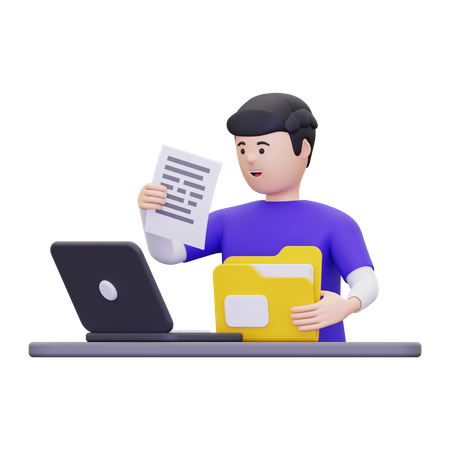 Man looking at data using a laptop  3D Icon