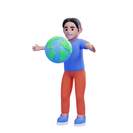 Man looking at earth  3D Illustration