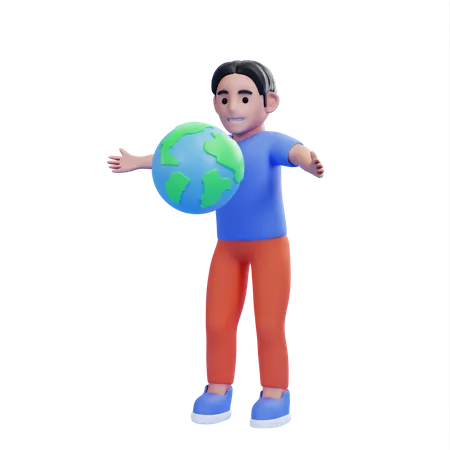 地球を見つめる男  3D Illustration
